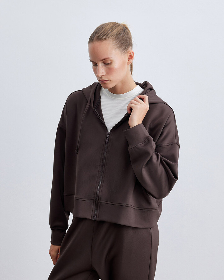 Acı Kahve Scuba Kısa Kapüşonlu Sweatshirt
