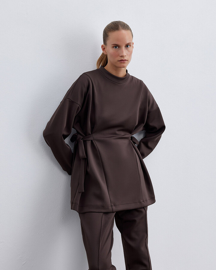 Acı Kahve Scuba Yandan Bağlamalı Belt Tunik