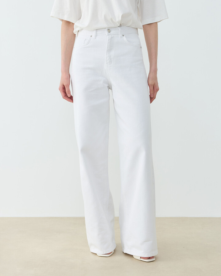 Baggy Fit Jean Beyaz