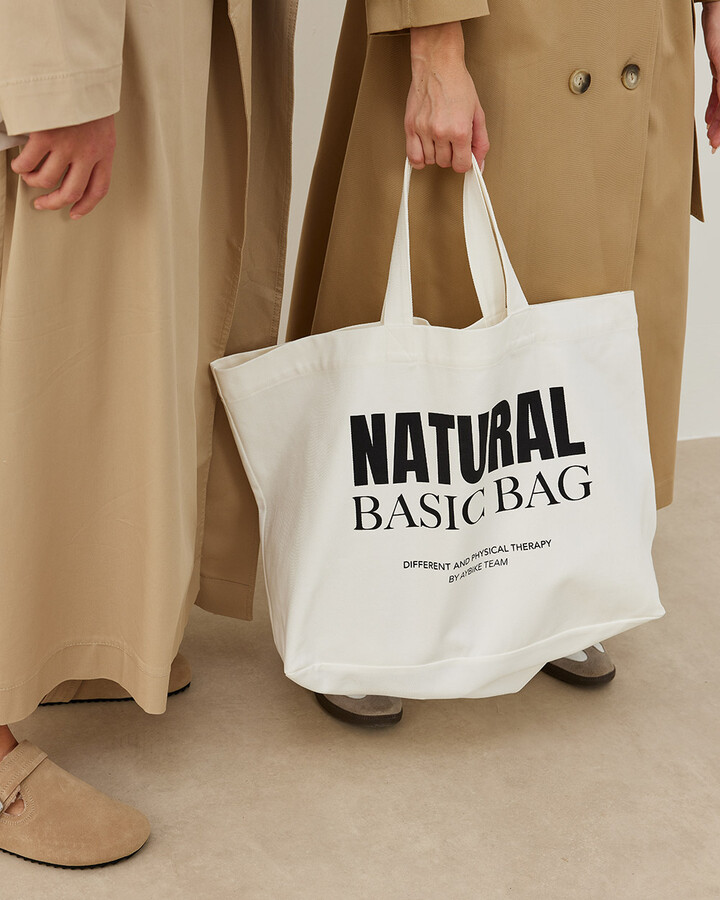 Baskılı Büyük Kanvas Shopper Çanta Ekru