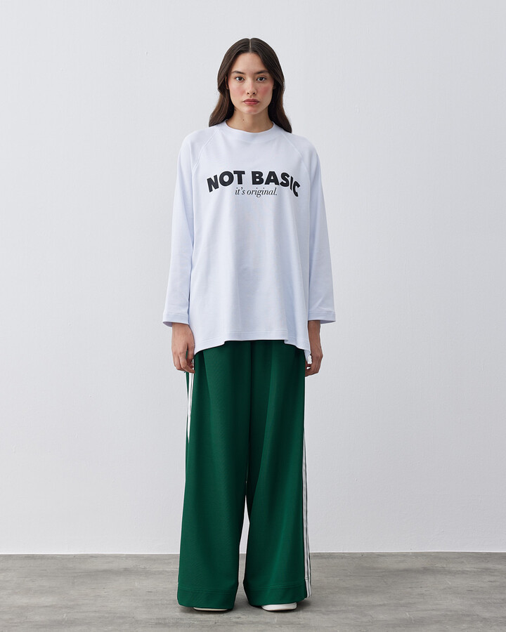 Baskılı Penye İnterlok Relax Bluz Not Basic