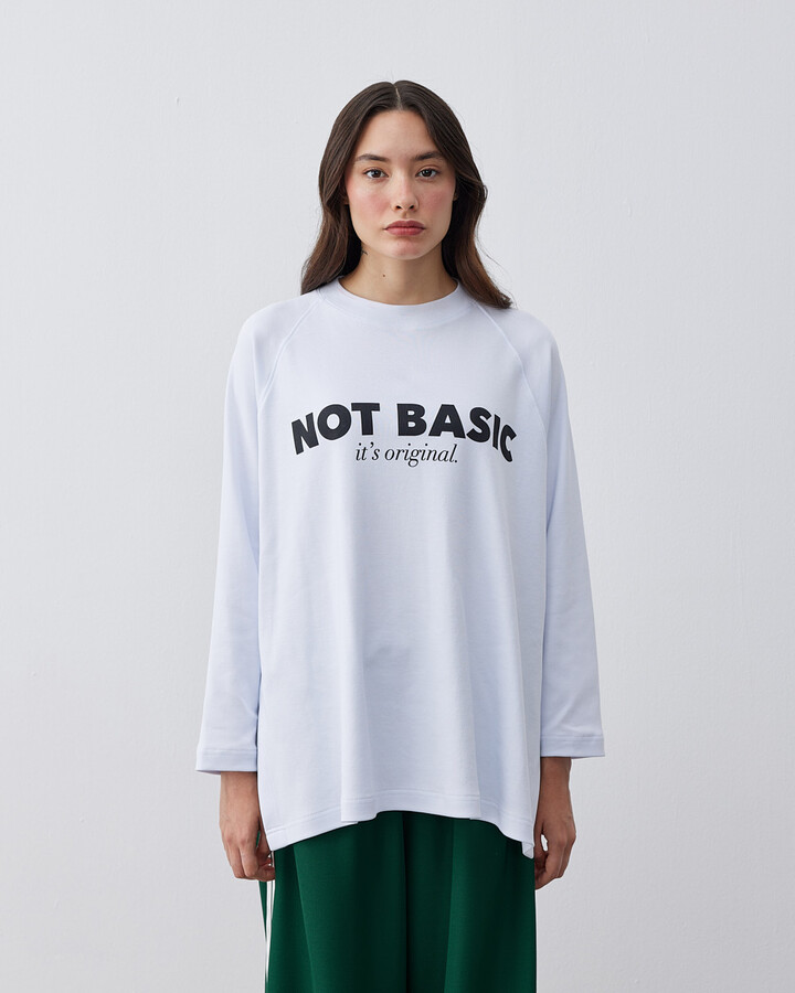 Baskılı Penye İnterlok Relax Bluz Not Basic