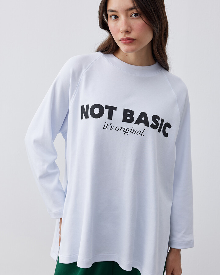 Baskılı Penye İnterlok Relax Bluz Not Basic