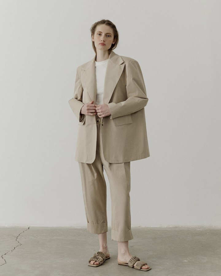 Bej Oversize Dad Blazer Ceket