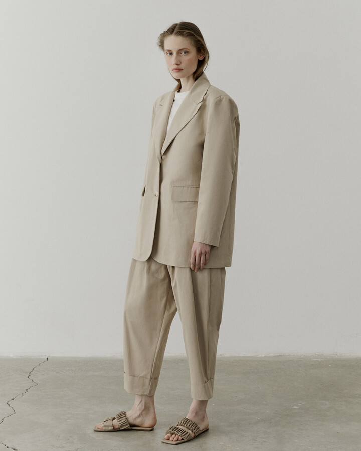 Bej Oversize Dad Blazer Ceket