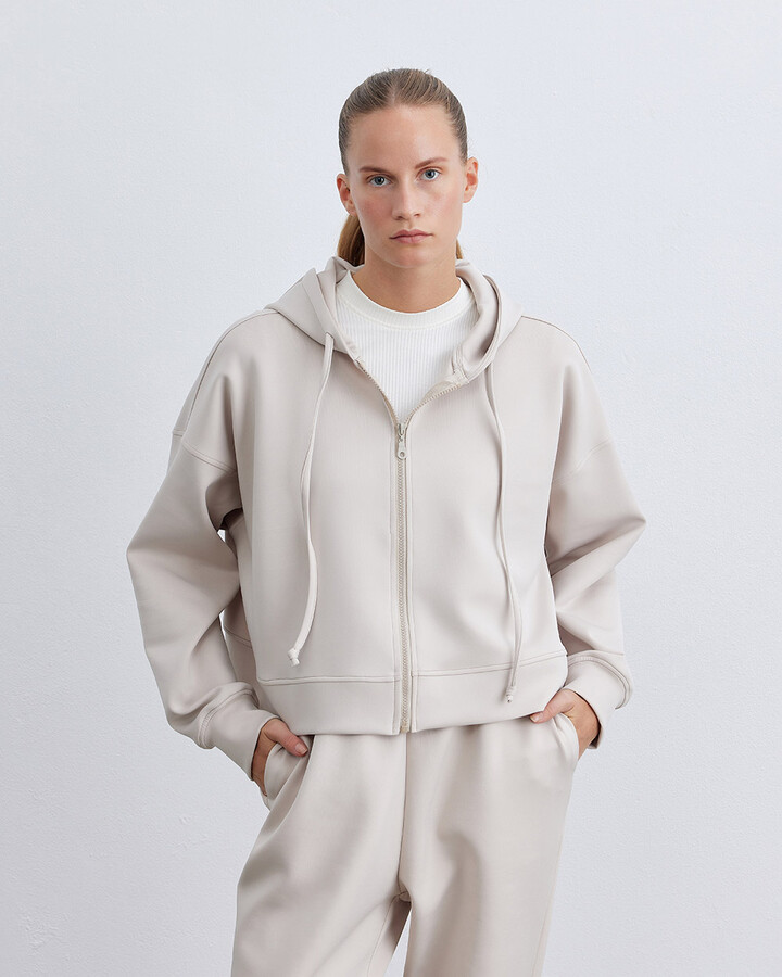 Bej Scuba Kısa Kapüşonlu Sweatshirt