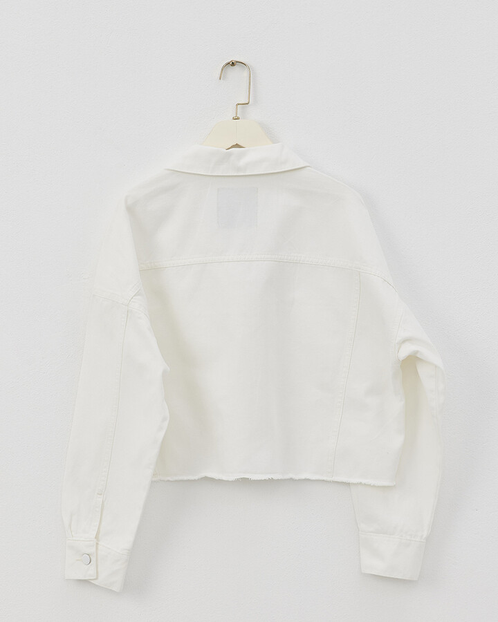 Beyaz Oversize Kısa Jean Ceket