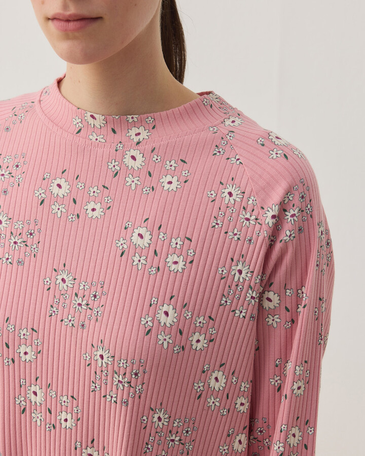 Desenli Fitilli Penye Relax Pijama Takımı Pembe Çiçekli