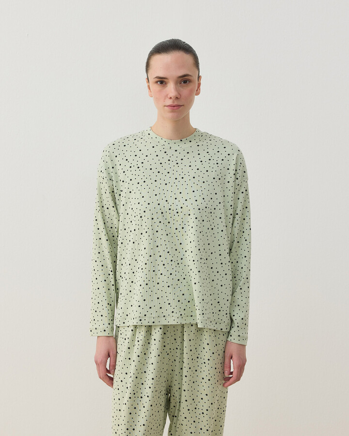 Desenli Penye Jogger Pijama Takımı Mint Yıldızlı