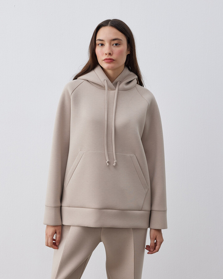 Doubleface Puf Kapüşonlu Sweatshirt Taş