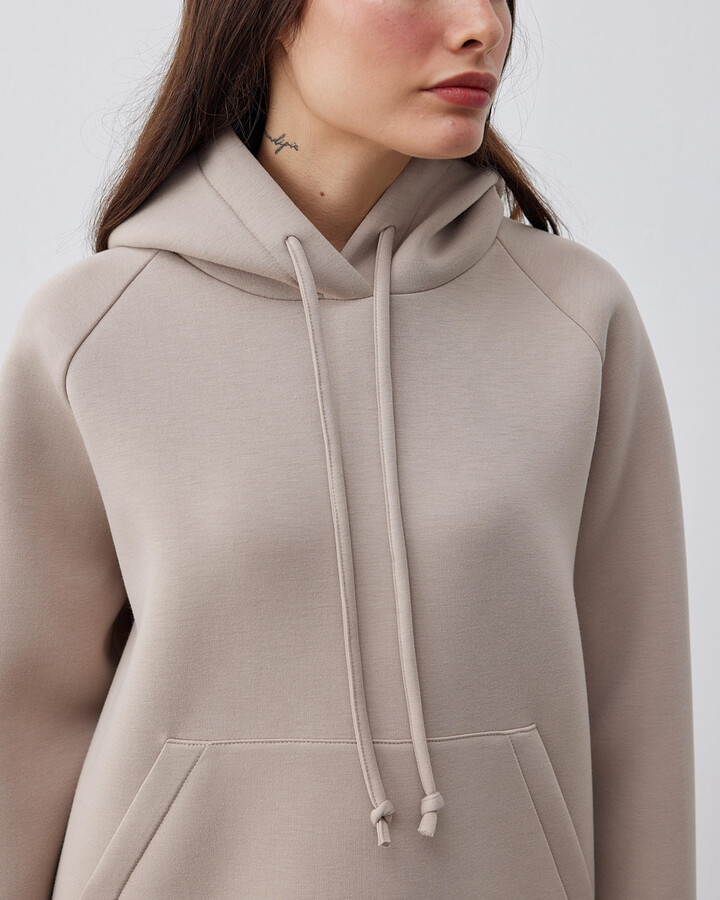 Doubleface Puf Kapüşonlu Sweatshirt Taş