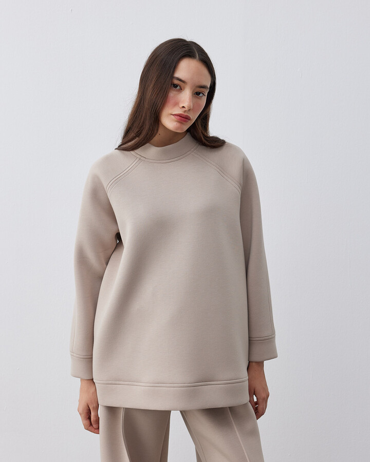 Doubleface Puf Reglan Kollu Çift Dikiş Detaylı Sweat Taş