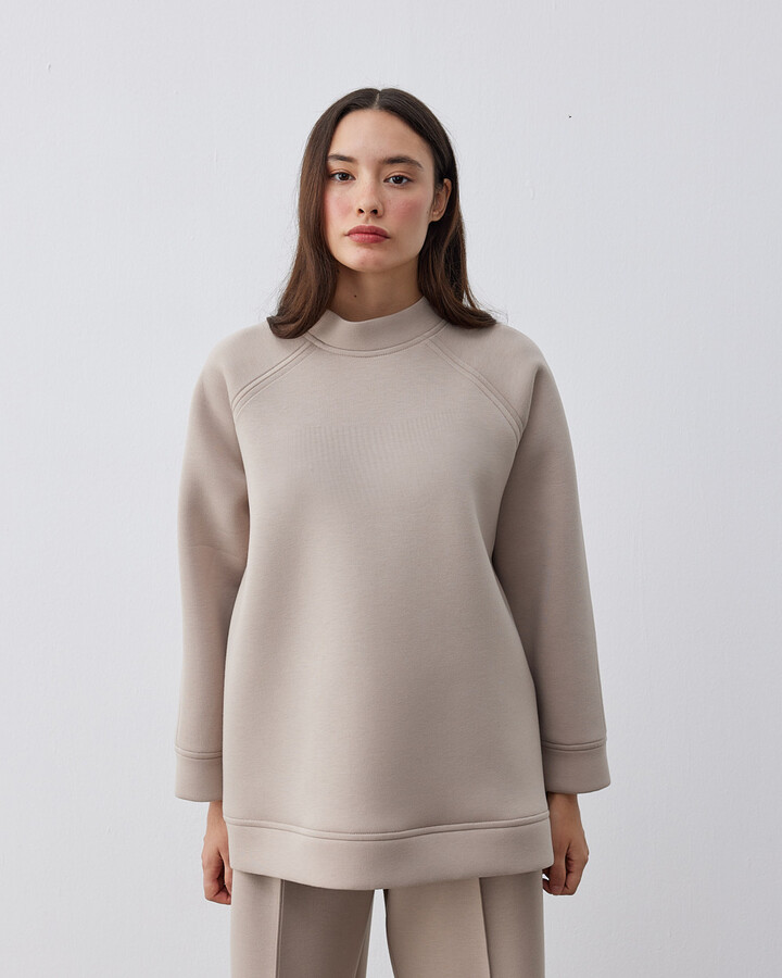 Doubleface Puf Reglan Kollu Çift Dikiş Detaylı Sweat Taş