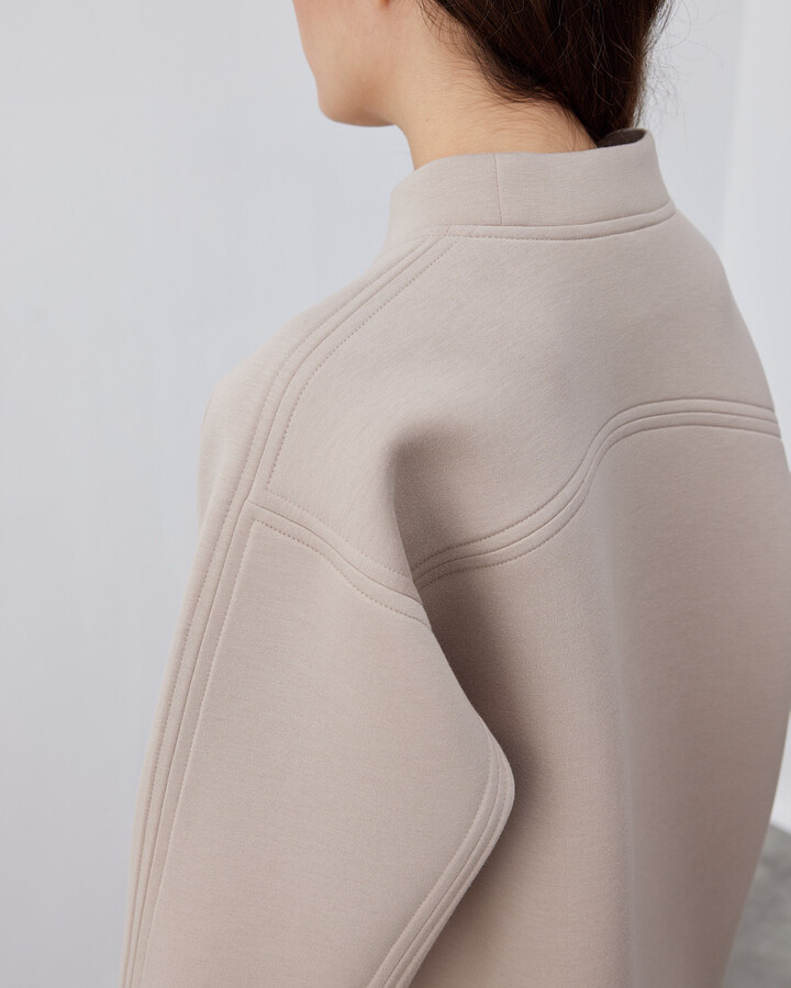 Doubleface Puf Reglan Kollu Çift Dikiş Detaylı Sweat Taş