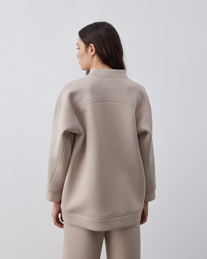 Doubleface Puf Reglan Kollu Çift Dikiş Detaylı Sweat Taş