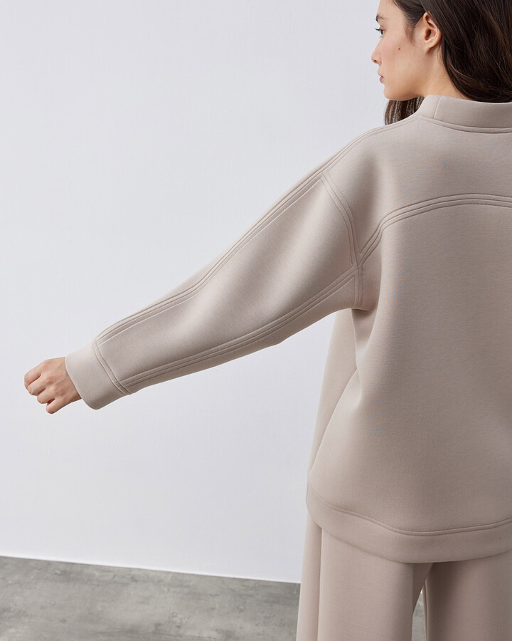 Doubleface Puf Reglan Kollu Çift Dikiş Detaylı Sweat Taş