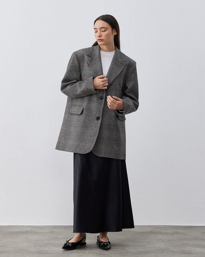 Limited Dad Blazer Ceket Gri Ekose