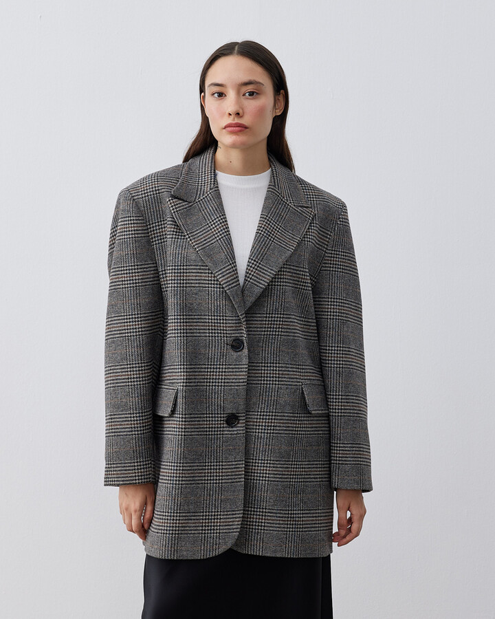 Limited Dad Blazer Ceket Gri Ekose