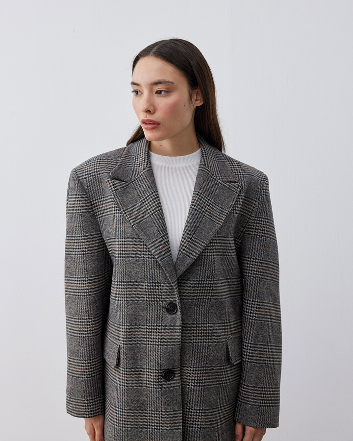 Limited Dad Blazer Ceket Gri Ekose