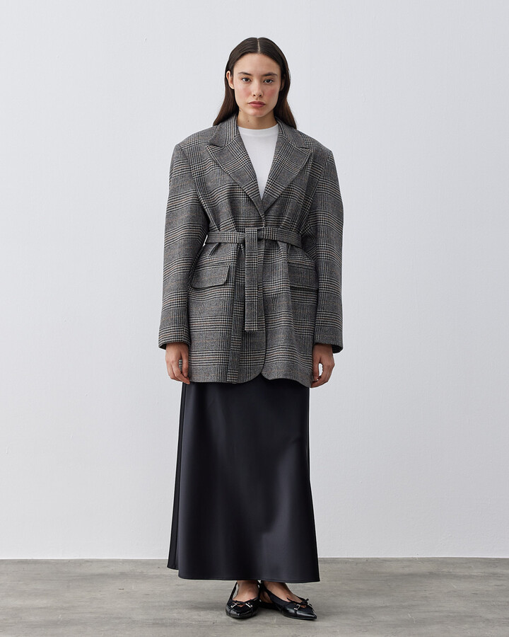 Limited Dad Blazer Ceket Gri Ekose