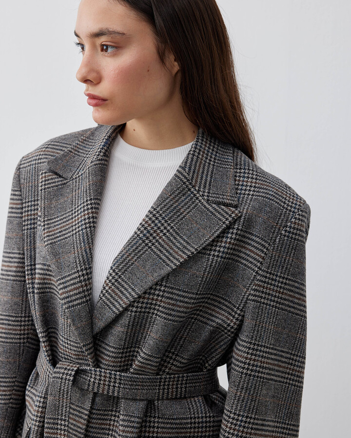 Limited Dad Blazer Ceket Gri Ekose