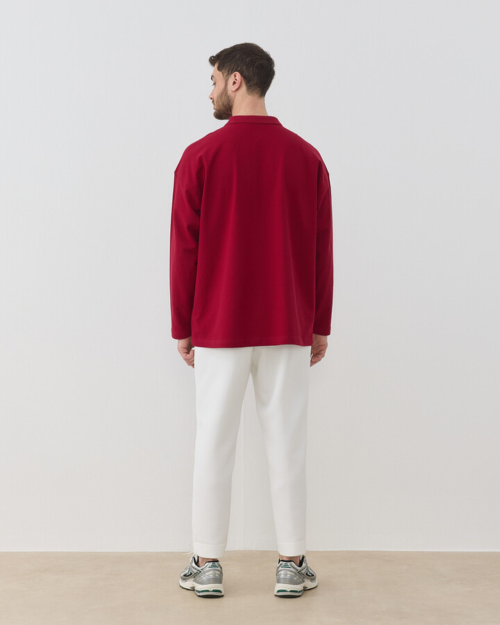 Erkek Polo Yaka Uzun Kollu Tshirt Bordo
