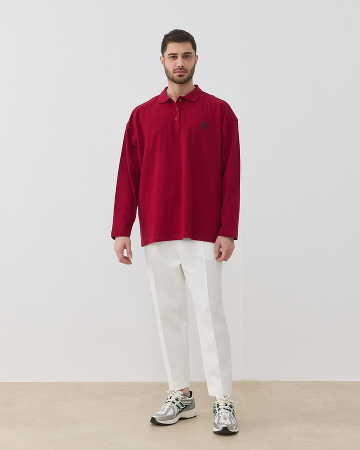 Erkek Polo Yaka Uzun Kollu Tshirt Bordo