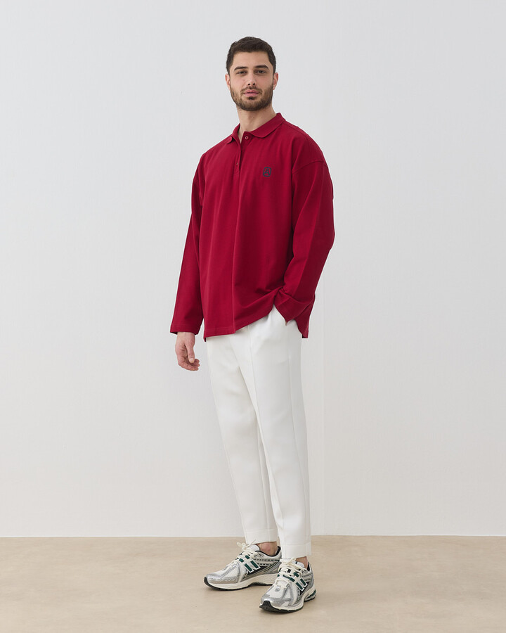 Erkek Polo Yaka Uzun Kollu Tshirt Bordo