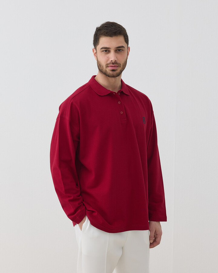 Erkek Polo Yaka Uzun Kollu Tshirt Bordo
