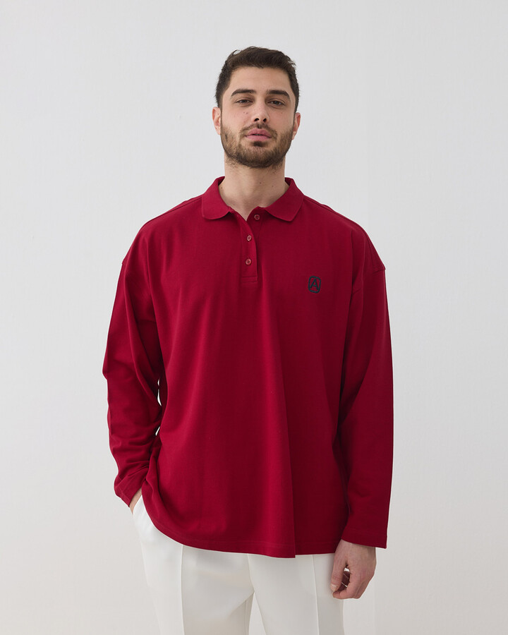 Erkek Polo Yaka Uzun Kollu Tshirt Bordo