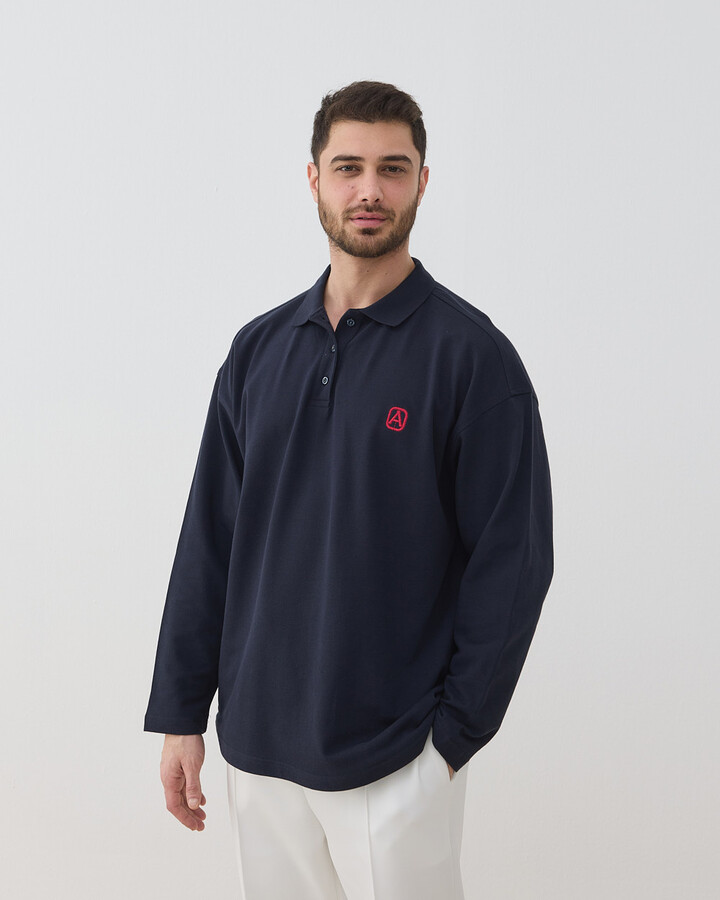 Erkek Polo Yaka Uzun Kollu Tshirt Lacivert