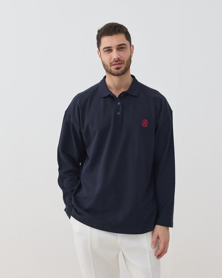 Erkek Polo Yaka Uzun Kollu Tshirt Lacivert