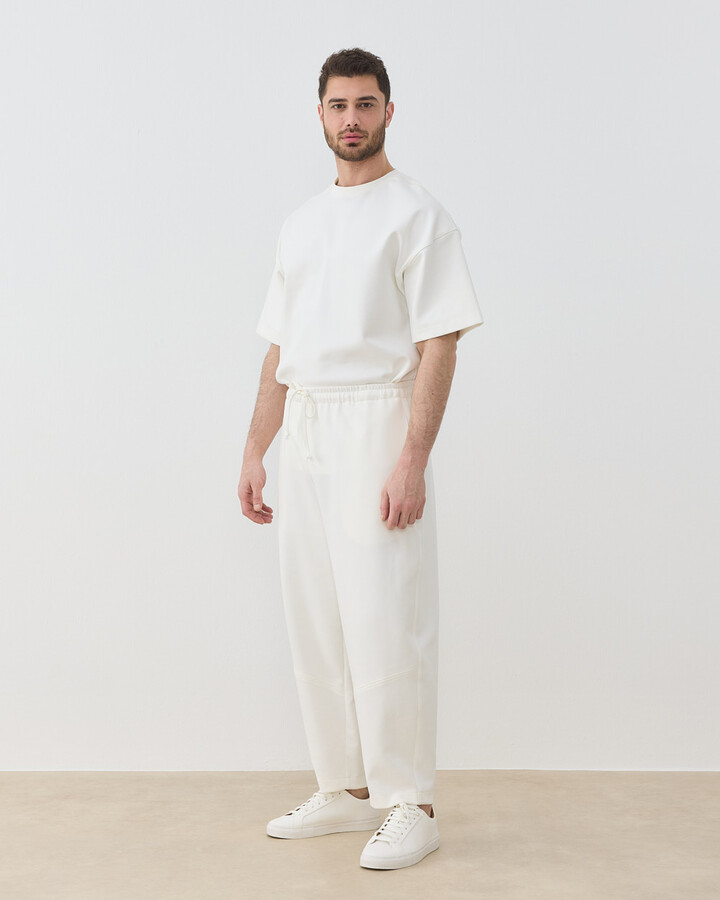 Erkek Premium Doubleface Baggy Fit Kesikli Pantolon Ekru