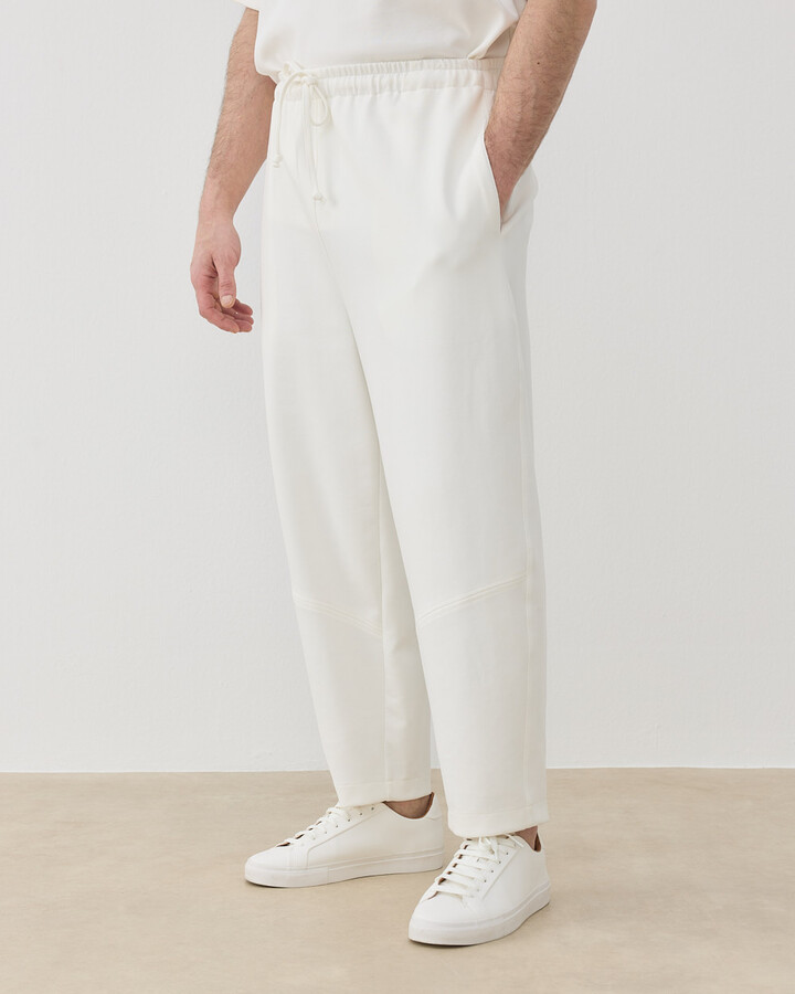 Erkek Premium Doubleface Baggy Fit Kesikli Pantolon Ekru