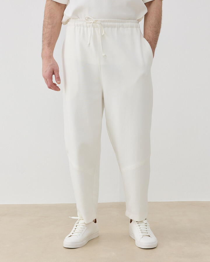 Erkek Premium Doubleface Baggy Fit Kesikli Pantolon Ekru