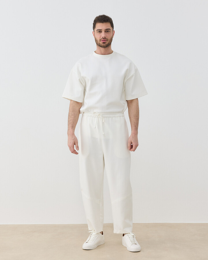 Erkek Premium Doubleface Baggy Fit Kesikli Pantolon Ekru