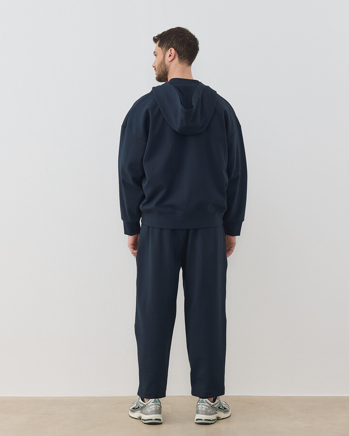Erkek Premium Doubleface Fermuarlı Kapüşonlu Sweatshirt Lacivert