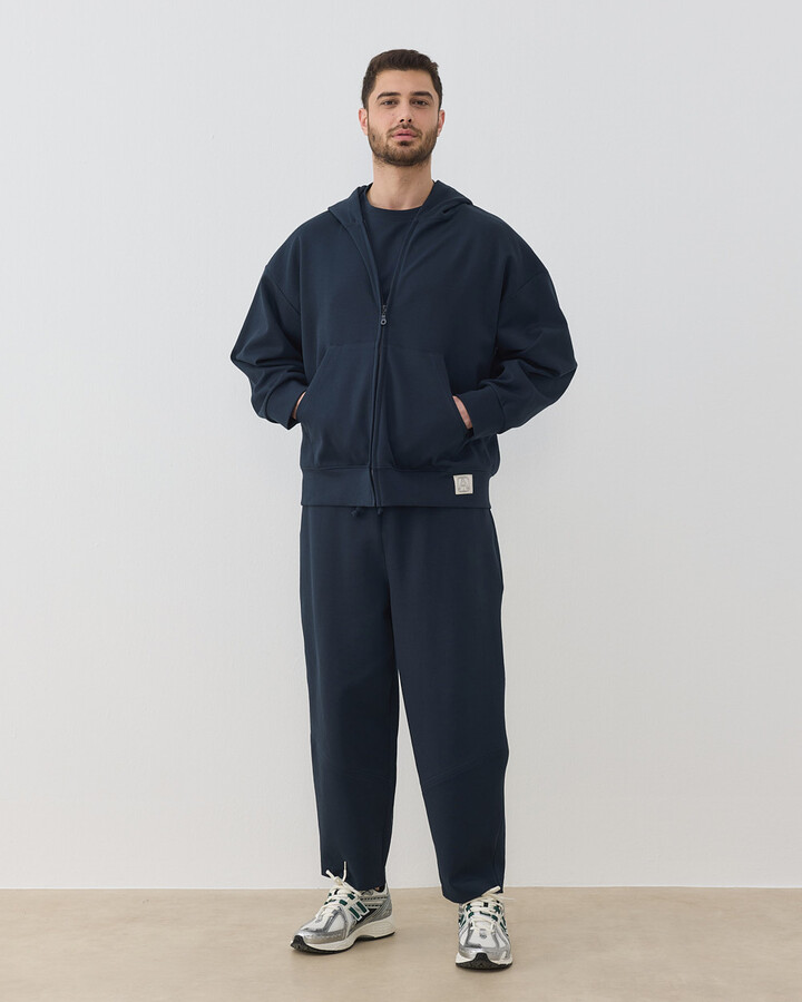 Erkek Premium Doubleface Fermuarlı Kapüşonlu Sweatshirt Lacivert