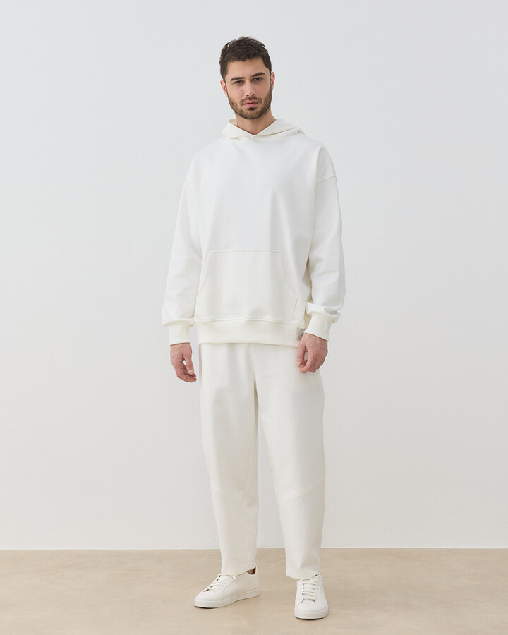 Erkek Premium Doubleface Kapüşonlu Hoodie Sweatshirt Ekru