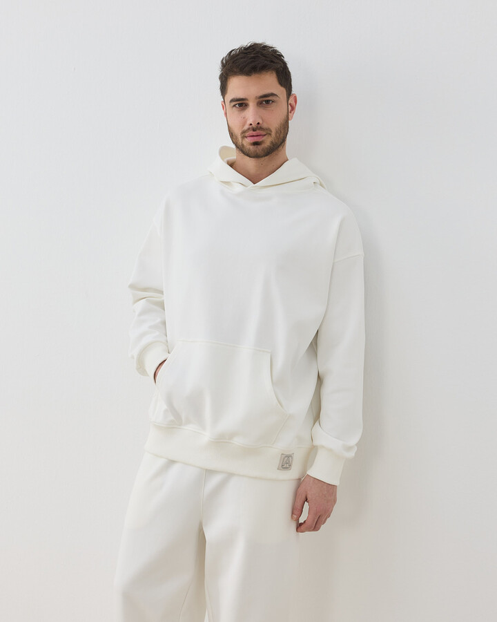 Erkek Premium Doubleface Kapüşonlu Hoodie Sweatshirt Ekru