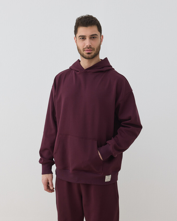 Erkek Premium Doubleface Kapüşonlu Hoodie Sweatshirt Mürdüm