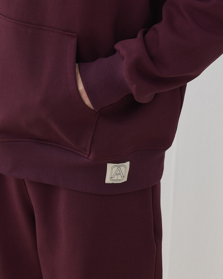 Erkek Premium Doubleface Kapüşonlu Hoodie Sweatshirt Mürdüm