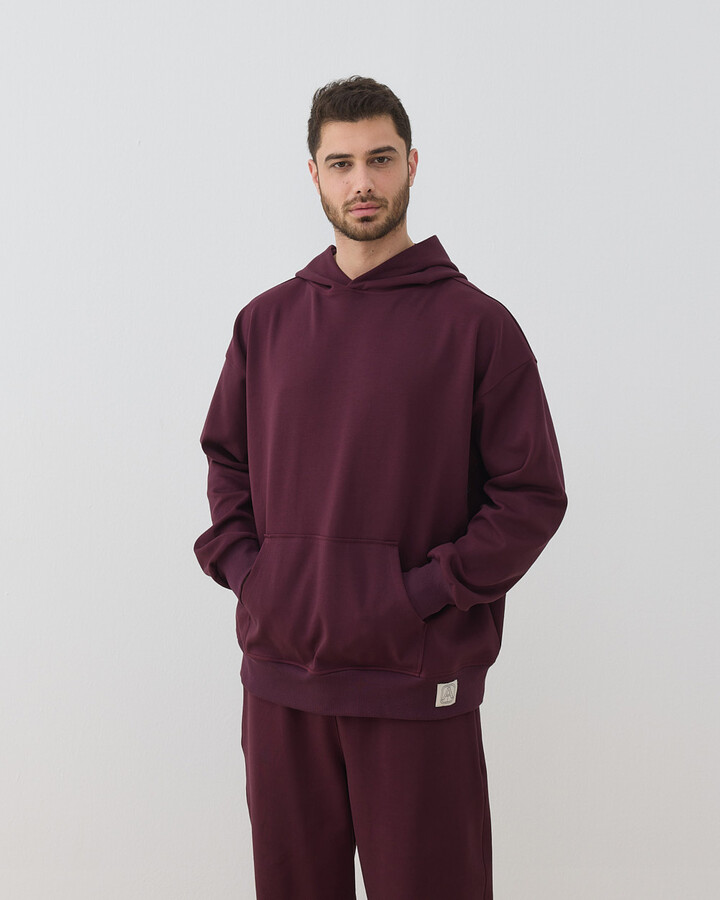 Erkek Premium Doubleface Kapüşonlu Hoodie Sweatshirt Mürdüm