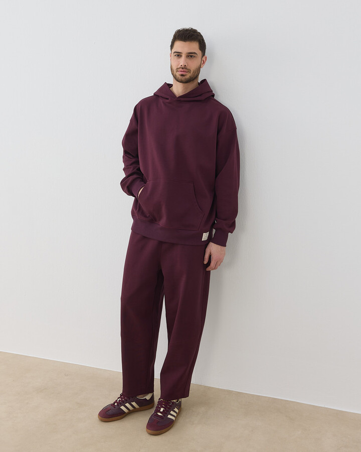 Erkek Premium Doubleface Kapüşonlu Hoodie Sweatshirt Mürdüm