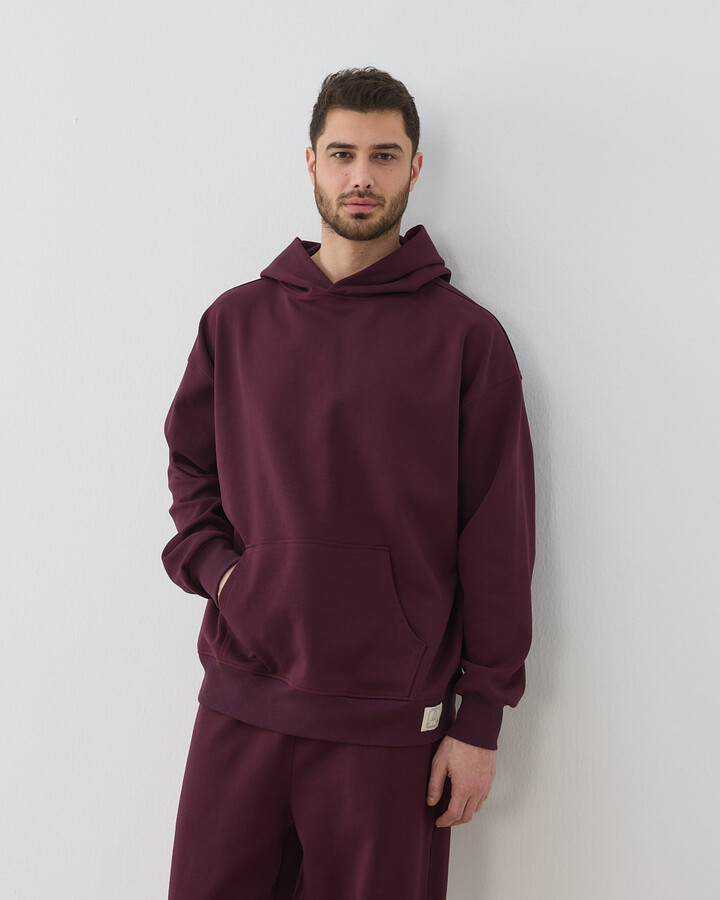 Erkek Premium Doubleface Kapüşonlu Hoodie Sweatshirt Mürdüm