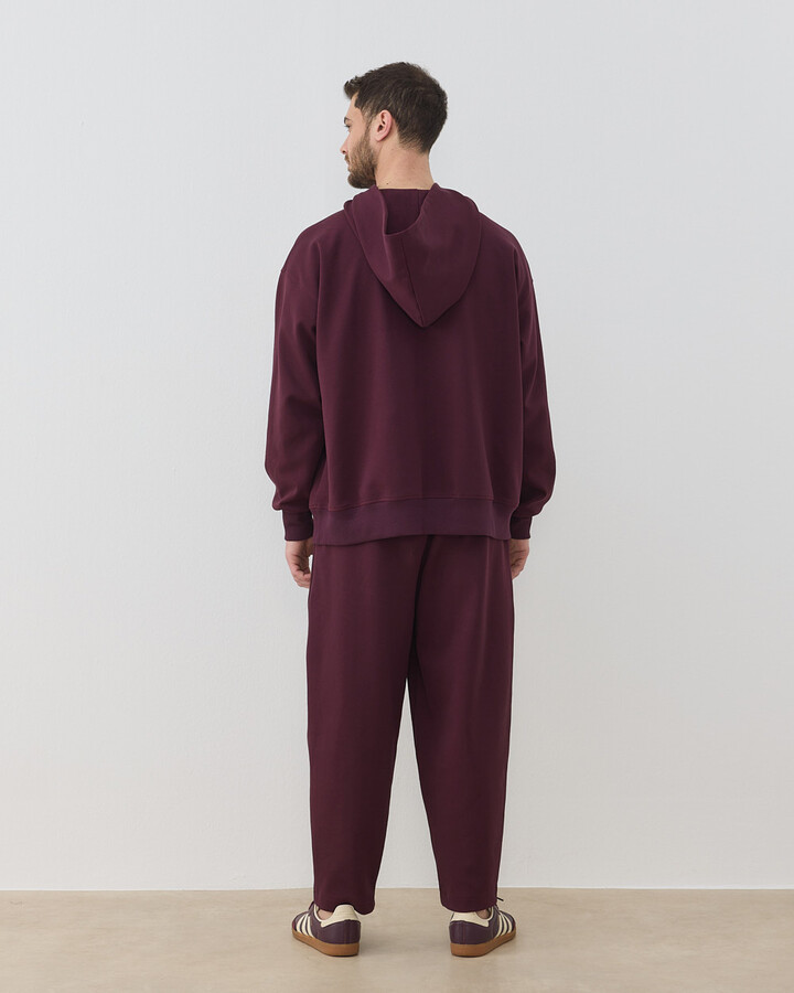 Erkek Premium Doubleface Kapüşonlu Hoodie Sweatshirt Mürdüm