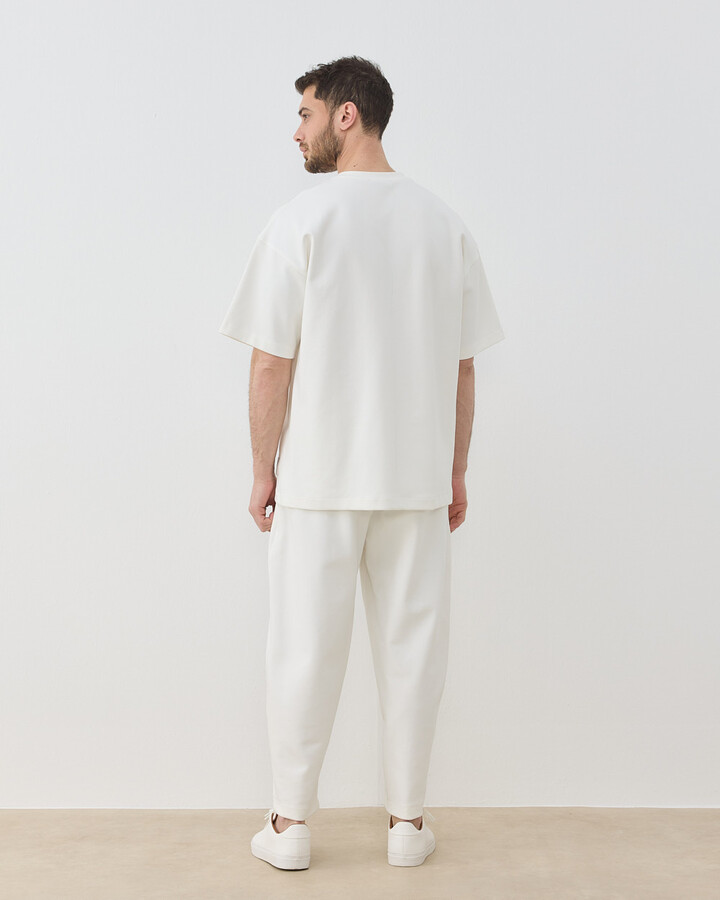 Erkek Premium Doubleface Oversize Relax Tshirt Ekru