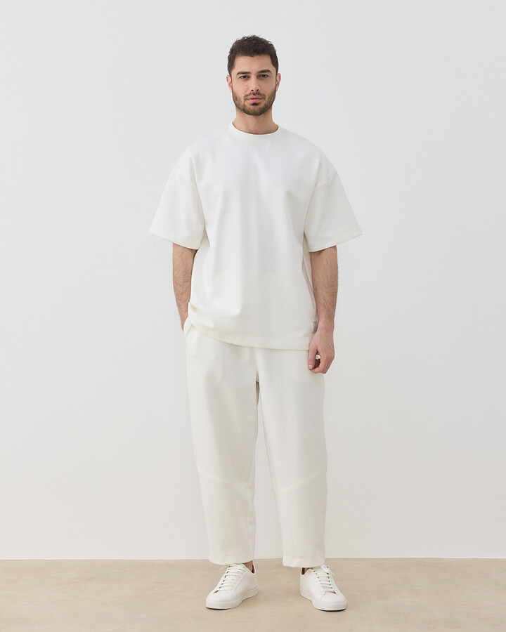 Erkek Premium Doubleface Oversize Relax Tshirt Ekru