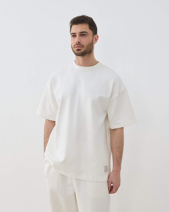 Erkek Premium Doubleface Oversize Relax Tshirt Ekru