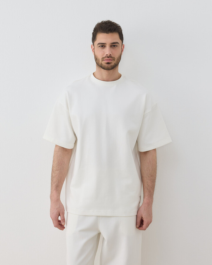 Erkek Premium Doubleface Oversize Relax Tshirt Ekru